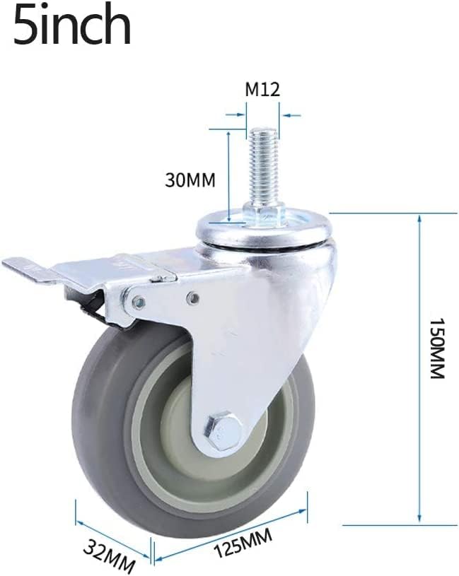 גלגלי צלחות גלגלים 4 גלגלים כבדים M12 × 30 ממ חוט גלגלי הובלה תעשייתית גלגלי גומי עם בלם 75