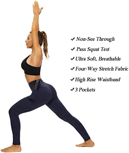 מכנסי יוגה עם מותניים גבוהים עם כיסים לנשים ממתחים 4 כיוונים רכים ריצה חותלות אימון מכנסי יוגה אתלטים