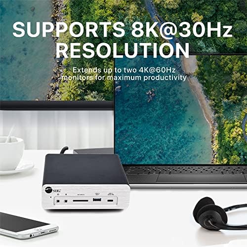 SIIG 8K Thunderbolt 3 תחנת עגינה של מחשב נייד, Dual M.2 NVME Slot, 96W טעינה PD, DisplayPort 1.4 קורא כרטיסי