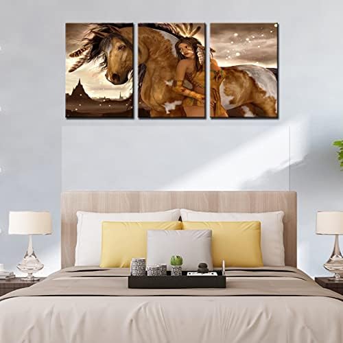 אמנות קיר עכשווית של טוקוקו תמונות נערות הודיות יפהפיות ציורי סוס יצירות אמנות מודרניות תפאורה אמריקאית אינדיאנית