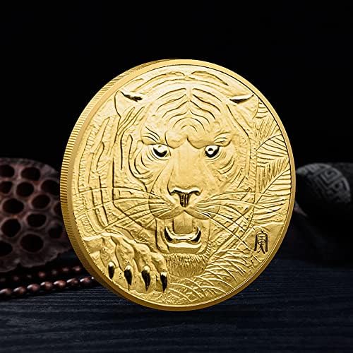 מטבע מזל זהב מטבע מזל עם ראש נמר וטוטמי גלגל המזלות - קוטר 1.57 אינץ ' - מטבע אתגר סיני