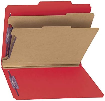 תיקיית קובץ סיווג שומר לחץ סמיד עם מחברים מגן בטיחות, 2 חוצצים, 2 הרחבה, גודל מכתב, אדום בהיר, 10 בקרטון