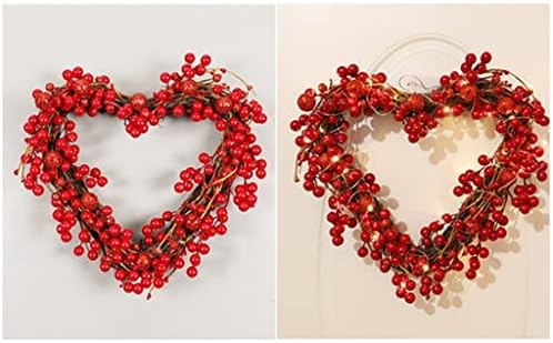 TJLSS בצורת לב אדום פירות אדומים של חג האהבה זר מעצבי הבית תליון דלת חג האהבה תלויה 35 סמ