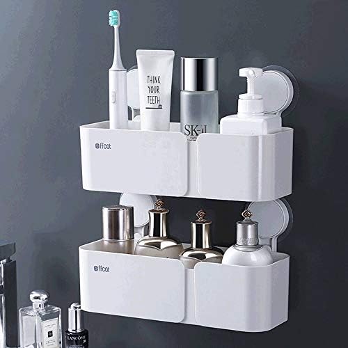 מדף מקלחת קוג'וקס של UXZDX, פלסטיק אמבטיה לבן קטן ללא קיר קידוח מדפי אחסון מארגן עם כוס יניקה חזקה