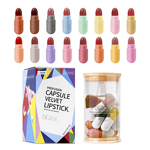 קוסליפ 16 צבעים מיני שפתון סט, כמוסה מיני שפתונים, עמיד למים לאורך זמן מיני כמוסות קטיפה שפתון, גלולת בצורת שפתון