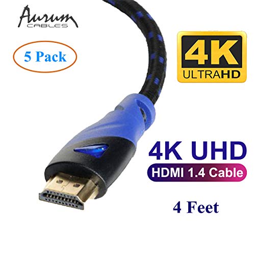 כבלים Aurum Ultra 4K HDMI כבל 4 רגל 4 רגל קלוע HDMI מהיר תומך בטלוויזיה, משחק, אתרנט, HDR, ARC, UHD, 3D, HDTV,