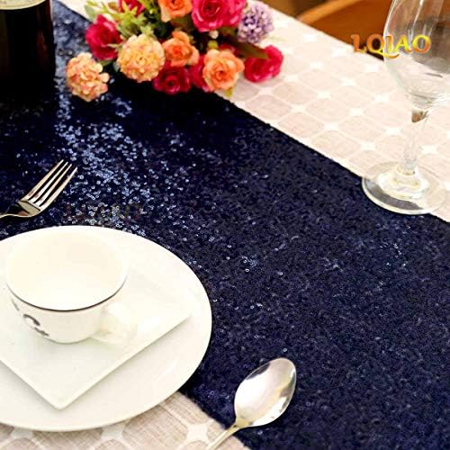 Lqiao 4 Pieces-12x72 שולחן נצנצים רץ שולחן חיל הים כחול נצנצים רץ לקישוטים של ציוד למסיבות יום הולדת לחתונה חגיגת