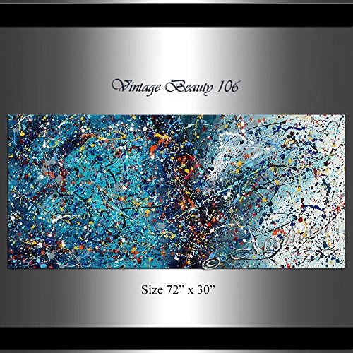 106-מקורי ציור אקריליק ג 'קסון פולוק 72 שמן ציור, טפטוף סגנון אמנות כחול מופשט מודרני אמנות
