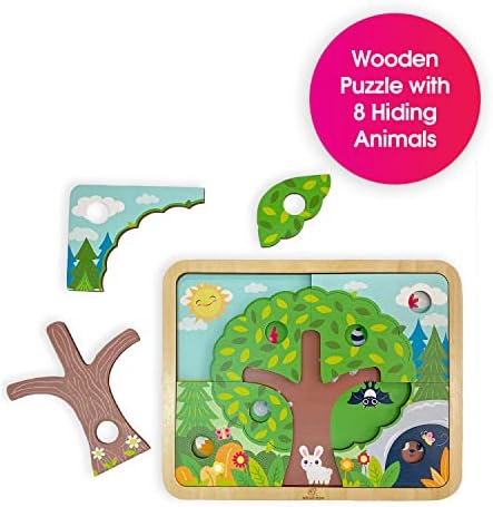 Edushape Peek -a -boo puzzle צעצוע תינוק - פאזל עץ עם 8 חיות מסתתרות - שפר את התפתחות הילד צעצועים