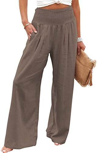 מכנסיים מזדמנים של Miashui נשים קטנות מותניים גבוהות מכנסי פאלאצו רגל רחבה לנשים מכנסי מטען אלסטיים אלסטי