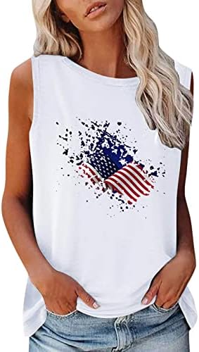 חולצות 4 ביולי חולצות גופיות נשים ללא שרוולים U צוואר חולצות טנק גופיות אמריקאיות כוכבי דגל אמריקאים
