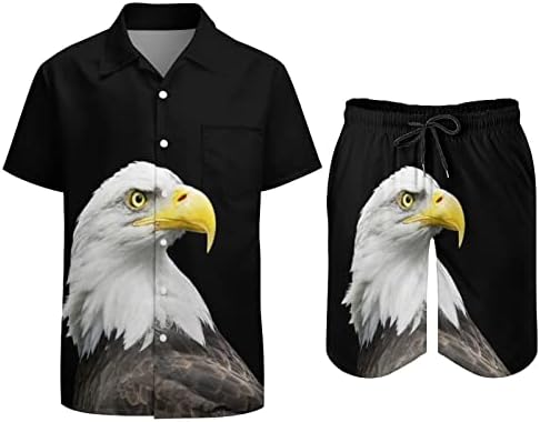 נשר קירח Weedkeycat על תלבושות חוף שחור של גברים שחורים 2 חלקים כפתור הוואי למטה חולצה קצרה שרוול ומכנסי תא