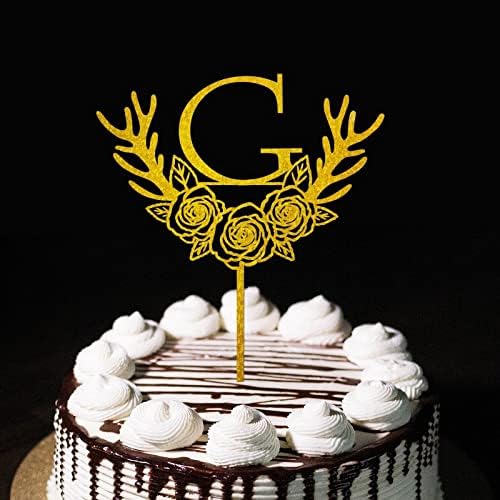 עוגת זהב טופר G מכתב מונוגרמה שם ראשוני לקישוטים למסיבות יום נישואין מתנות למקלחת כלה כפרית