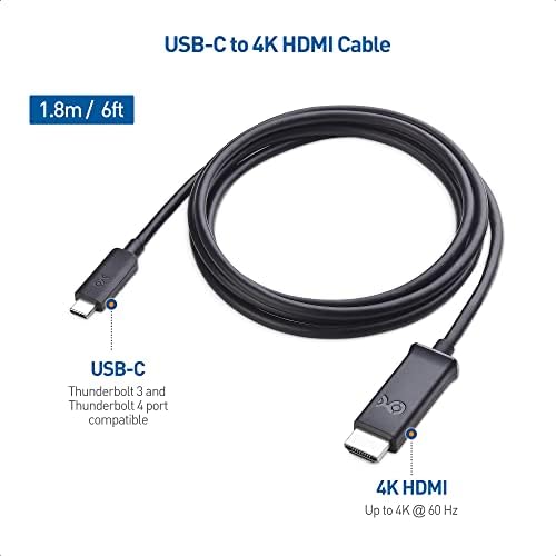 ענייני כבלים USB C ל- HDMI כבל התומך 4K 60Hz בשחור 6 רגל - Thunderbolt 4 / USB4 / Thunderbolt 3 יציאה תואמת