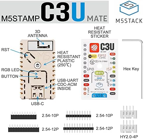 Makerfocus M5Stack M5Stamp ערכת פיתוח C3U: 2 PCS ESP32-C3 WI-FI פיתוח פיתוח מיקרו-בקר מיקרו לתעשייה,