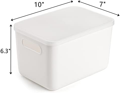 לאווי 4 מארז פחי אחסון מפלסטיק עם מכסה, קופסא ארגונית סל אחסון לבנה הניתנת לגיבוב, מכולות יציבות מארגנות פחי עפעפיים