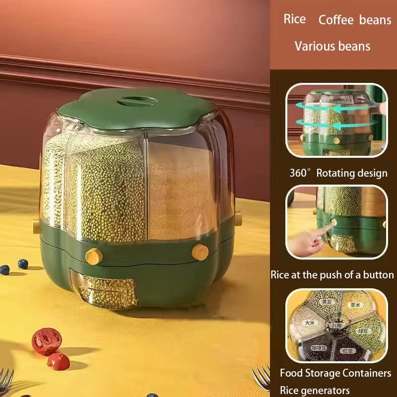 מיכל אחסון מזון/מתקן דגנים עם שישה 360 תאים מסתובבים לאחסון אורז, פולי קפה וקטניות אחרות.מתאים לשימוש