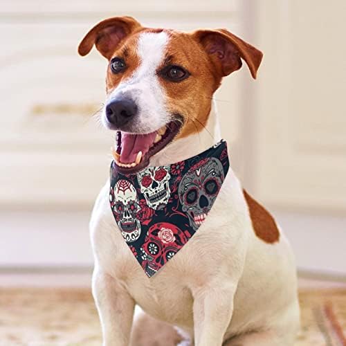אדום גולגולת פרחי כלב בנדנה לחיות מחמד צעיף משולש ליקוק מודפס מטפחת אבזרים