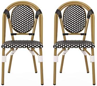 כריסטופר נייט בית גוונדולין כסאות ביסטרו צרפתיים חיצוניים, שחור + לבן + גימור הדפס במבוק