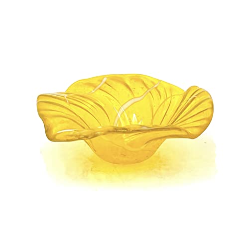טיפת לימון צהובה אמצע המאה אמצע המאה זכוכית התמזגה מודרנית קערה דקורטיבית בגודל 8.25 אינץ '