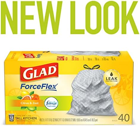 Glad® Forceflex גבוה של שקיות זבל משיכת מטבח, הדרים וגריד, 13 גל, 40 סמק