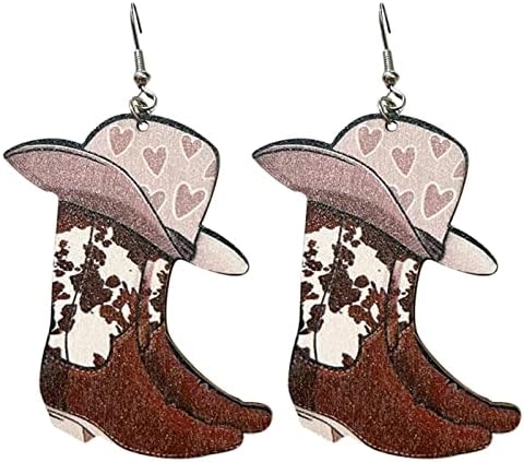 עגילי וינטג 'מערביים מגפי הדפס נמר כובע עגילי עץ מתנה ליום האהבה לנשים עגילי פירסינג מרובים שנקבעו לנשים