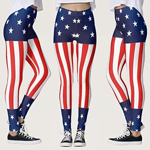 דגל אמריקאי פטריוטי ליגלי נשים המותניים הגבוהות של המותניים האמריקאיות מכנסי יוגה אימון אימון