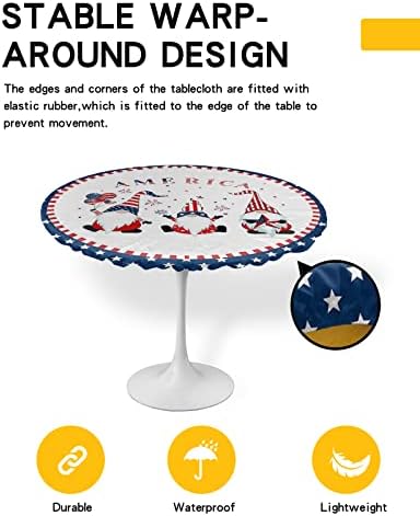 Bekyonee 4 ביולי שולחן מפת שולחן אלסטי מצויד בד שולחן עגול גמדים פטריוטיים ארהב דגל שולחן מפות שולחן אטום