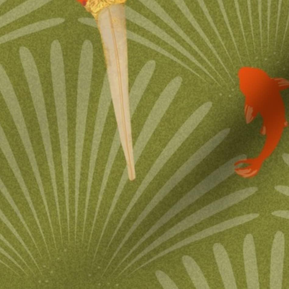 כף פרח בד-גדול אמנות דקו זהב עשבי דגי מרווה ארט נובו צדפות יפני מודפס על אורגני כותנה סאטן בד