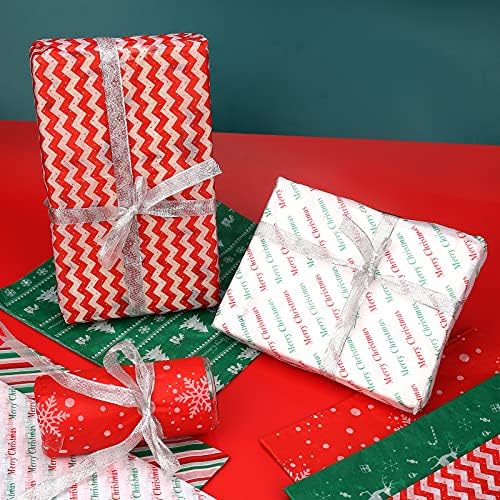 סביטה 60 גיליונות 20 על 20 נייר טישו לחג המולד נייר עטיפת מתנה צבעים שונים בתפזורת ירוק אדום למסיבת חג המולד