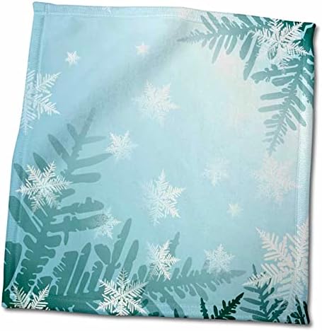 פתיתי שלג לבנים רכים 3D על מגבת יד טונאלית כחולה ירוקה, 15 x 22, רב צבעוני