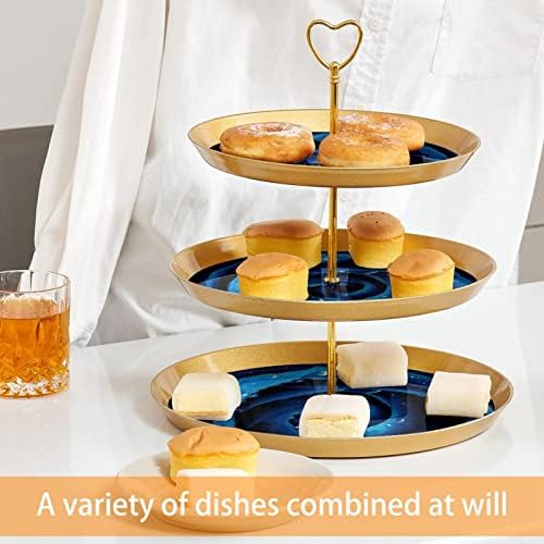 קינוח כוס עוגת דוכן, שולחן קישוט לחתונה מסיבת יום הולדת חגיגה,כחול עלה פרח צמח דפוס