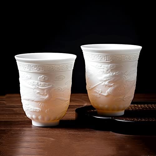 סט כוסות תה סיניות קרמיקה של 2 כוסות תה מסורתיות פורצלן לבן, כוסות תה אסיאתיות זוג 4.8 אונקיות ספל ללא ידית