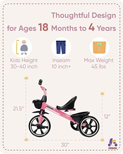תלת אופן לילדים קרידו גיל 24 חודשים עד 4 שנים, תלת אופן לילדים לפעוטות לגיל 2.5 עד 5, תלת אופן