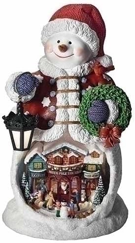 חג המולד מאת Roman Inc, אוסף שעשועים, 13 H MUS הוביל סצנת איש שלג אדום, פנס, גלובוס שלג, עיצוב בית חג, סנטה, קרדינל,