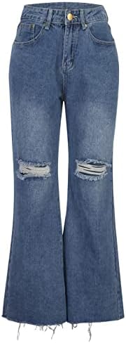 מכנסי ג'ינס עם המותניים הגבוהות שנקרעו לנשים במצוקה מתלקחות מכנסי ג'ינס רחבים