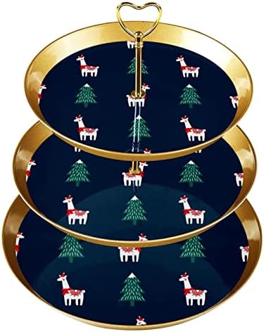 מחזיק קאפקייקס עץ חג המולד למאפה, 3 עוגת זהב מפלסטיק שכבתית עמדת זהב לשולחן קינוח, מדף תצוגת מגדל