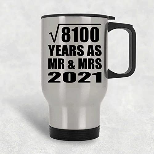 תכנן את שורש ריבועי 90 שנה ל -8100 שנה כ- MR & MRS 2021, ספל נסיעות כסף 14oz כוס מבודד מפלדת אל חלד,
