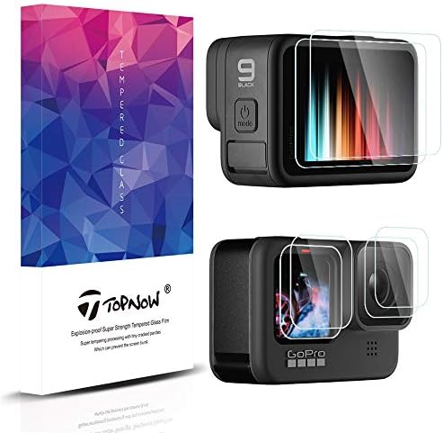 מגן מסך Topnow עבור GoPro Hero 9, 6 יחידות סרט זכוכית ממוזגת במיוחד, זכוכית מזג זכוכית Ultra HD עדשות