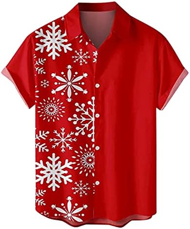 ZDFER לחג המולד כפתור מטה חולצות שרוול קצר, חג המולד מכוער של פתית שלג הדפסת באולינג חולצה