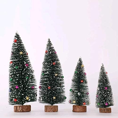 AMOSFUN 3 PCS מיני מלאכותי עצי חג המולד עצי סיסל עם עצי מברשת בקבוק בסיס עץ למלאכות DIY שולחן חג