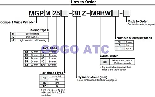 צילינדר מדריך קומפקטי מסוג SMC עם כרית אוויר MGPL50-25 תותב כדור MGP MGPL סדרה גליל מוט דק