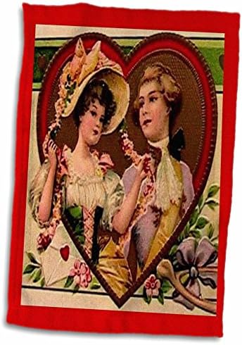 תלת מימד ורד ויקטוריאני זוג במגבת לב, 15 x 22