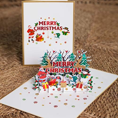 DKT בעבודת יד בכרטיס פופ -אפ חג שמח, כרטיסי ברכה קופצים תלת מימדיים בעבודת יד לחג המולד, כרטיסי חג מולד