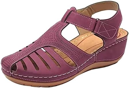 סנדלי וינטג 'נשים נעליים מזדמנים של חוף אמריקאי אירופאי בתוספת גודל נוגד חלול החוצה סגול סנדל על סנדל