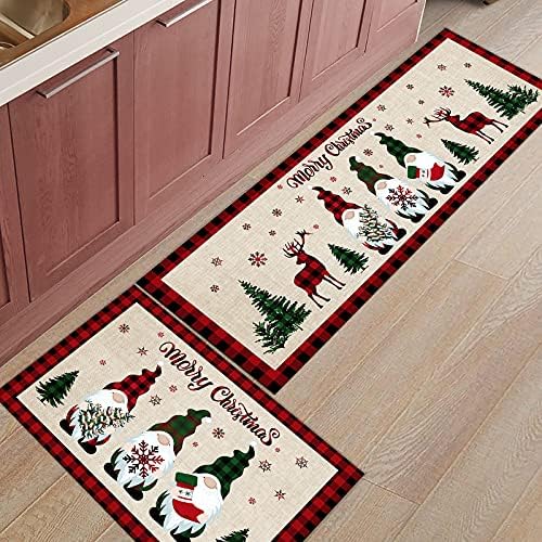 שטיח מטבח 2 חתיכות סט שטיחי מטבח שמח מחצלות רצפה מקורות לחורף, מחצלת דלת חג המולד שטיחים שטיח שטיח למטבח עיצוב