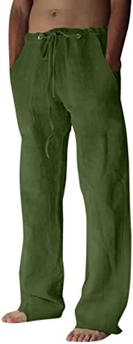מכנסי פשתן כותנה של Meymia Mens Cottom משקל קל בצבע אחיד אמצע עלייה עולה מותניים רזים מכנסי טרנינג מכנסי