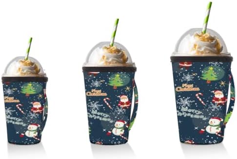 איש שלג חג המולד סנטה קלאוס כחול כהה שימוש חוזר שרוול קפה קר עם שרוול כוס ניאופרן לסודה, לאטה, תה, משקאות,