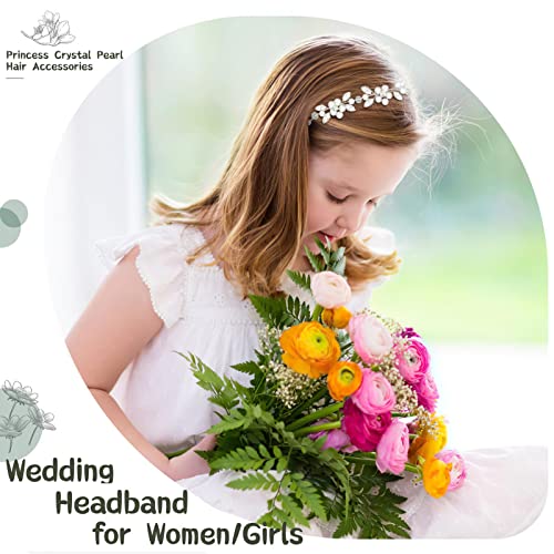 טנפיין פרח ילדה כיסוי ראש, כסף חתונה בגימור עבור בנות, נסיכת קריסטל פרל שיער אביזרי עבור יום הולדת, מסיבה,