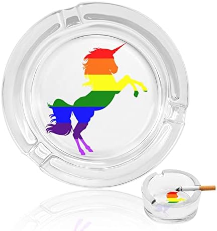 גאווה גאווה קשת חד קרן LGBT מעשנת מאפרה זכוכית סיגריה סיגריה מגש אפר מחזיק מעשן מותאם אישית מארז עגול